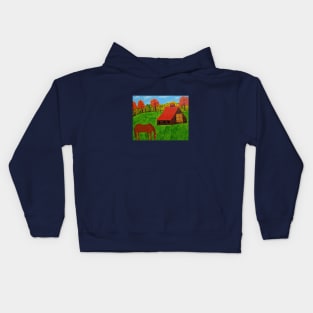 Horse By The Barn Kids Hoodie